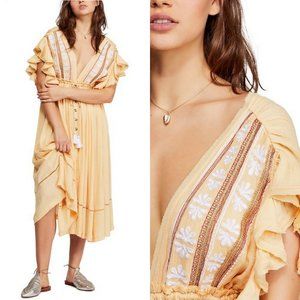NWT Free People Will Wait For You Midi Dress Embroidered Ruffles Beach